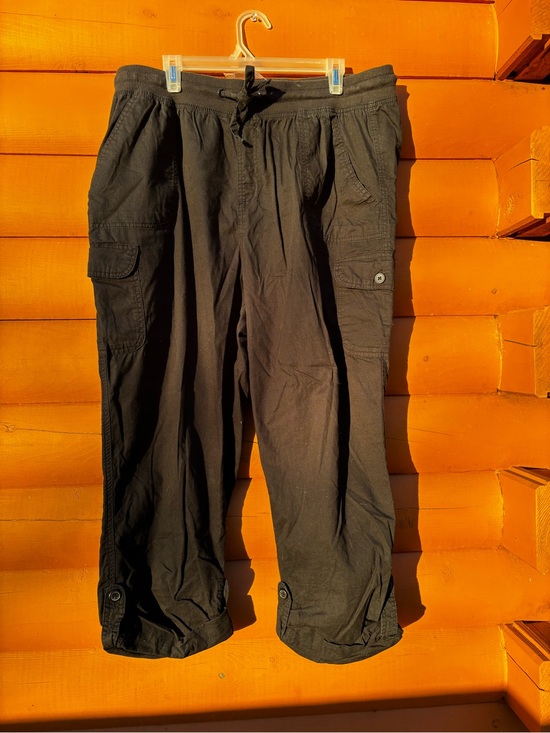Woman Within Pants - Woman Within Black Cargo Capris with Button Tab Hems
